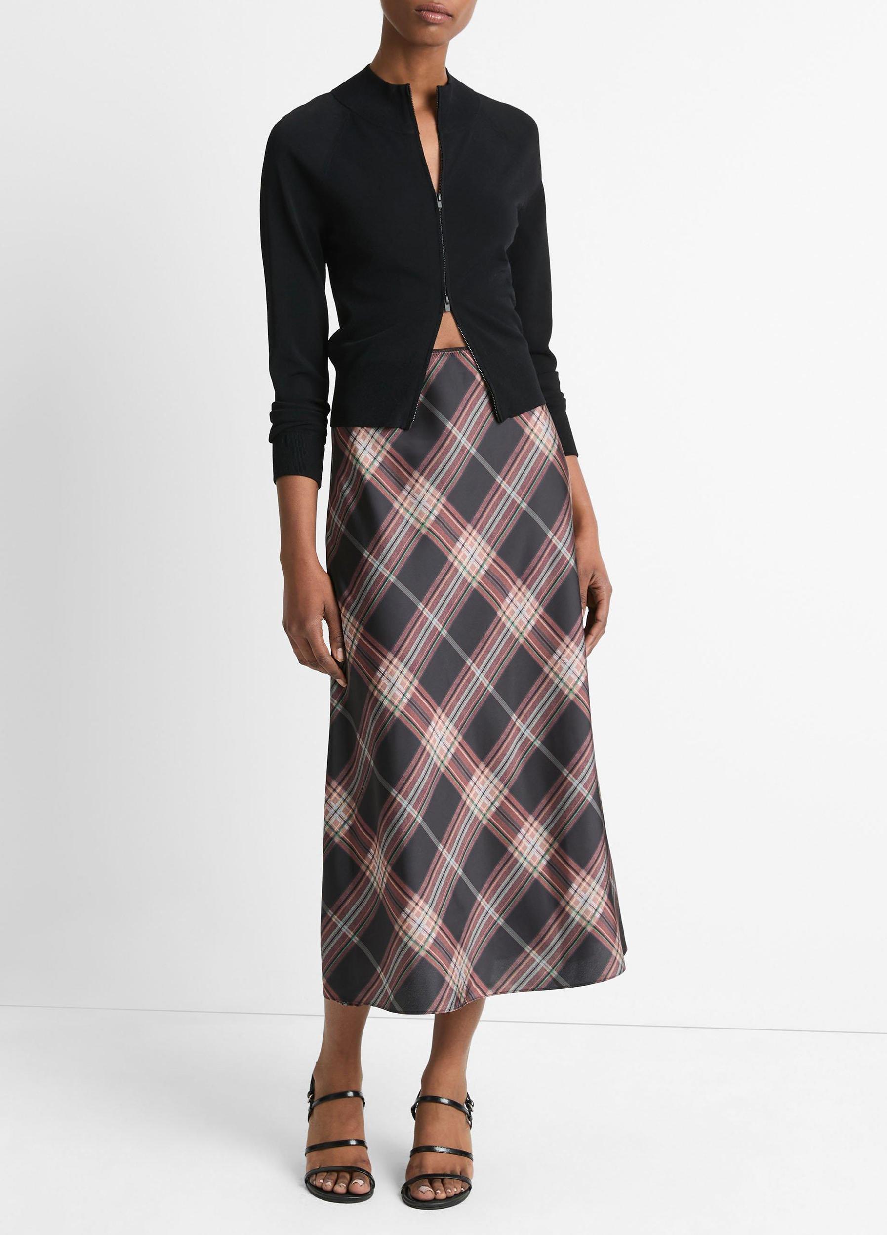Plaid Satin Slip Skirt Product Image