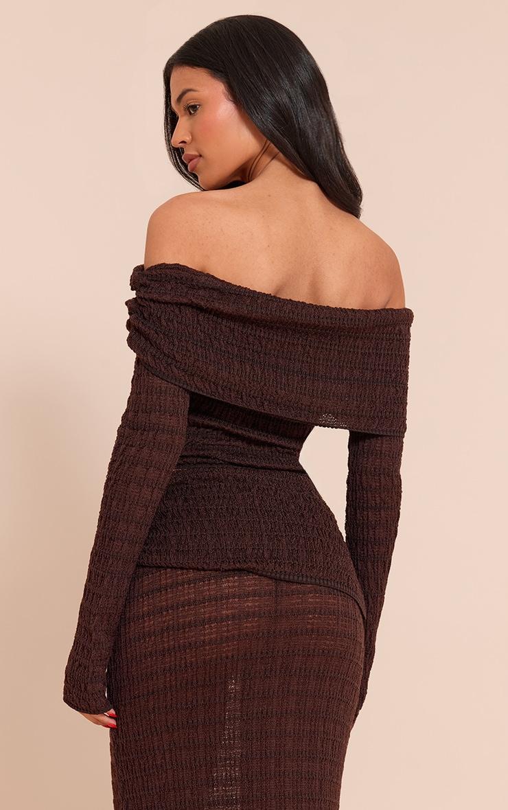 Tall Chocolate Bardot Textured Knit Top Product Image
