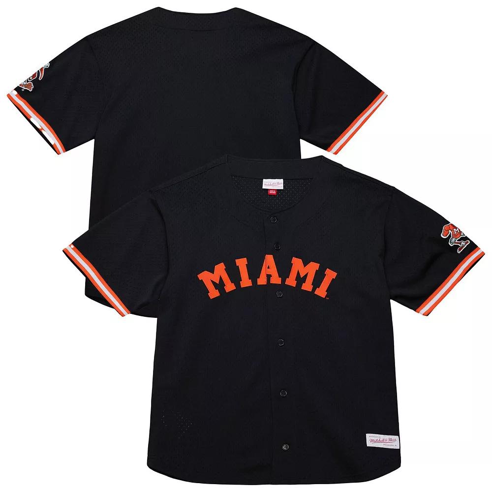 Men's Mitchell & Ness Black Miami Hurricanes On The Clock Full-Button Fashion Jersey, Size: Large Product Image