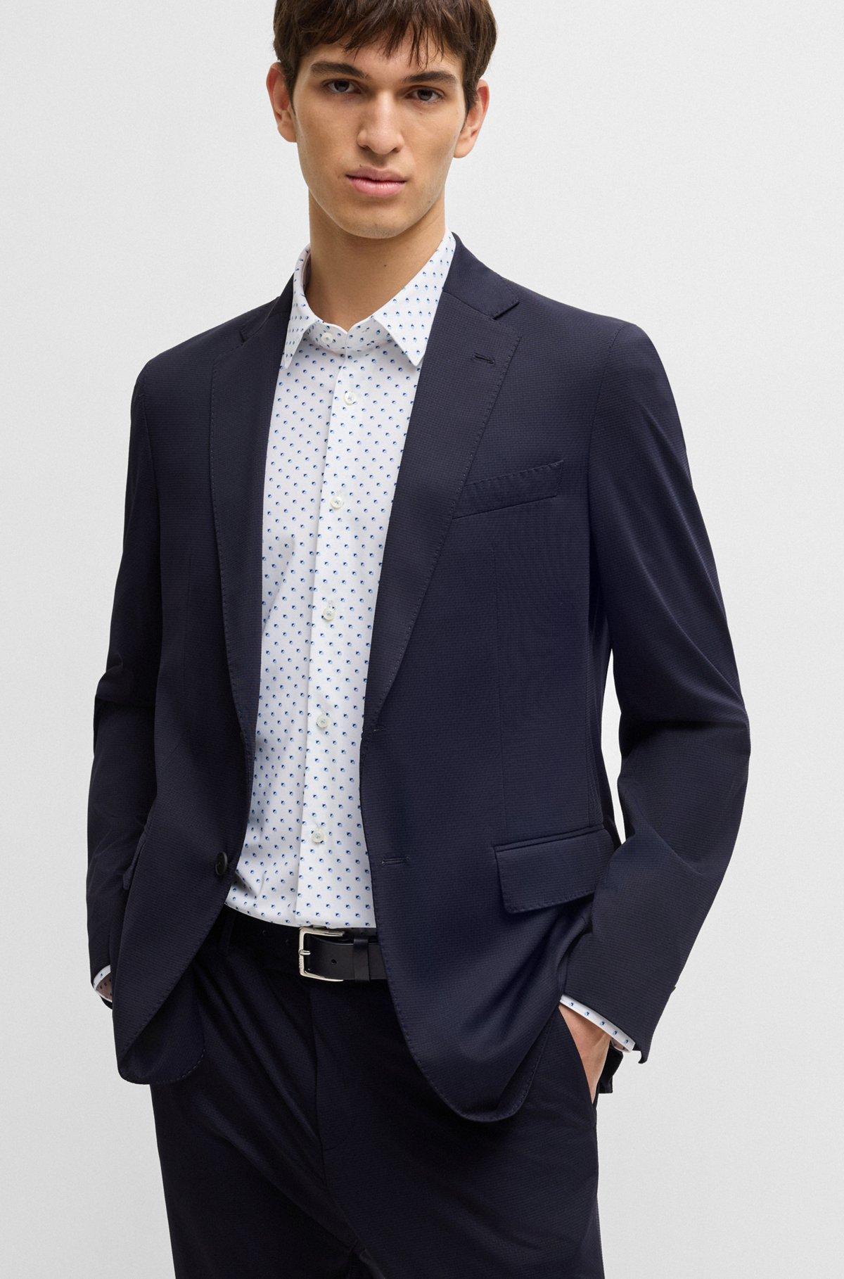 Slim-fit shirt in geometric-print performance-stretch jersey Product Image