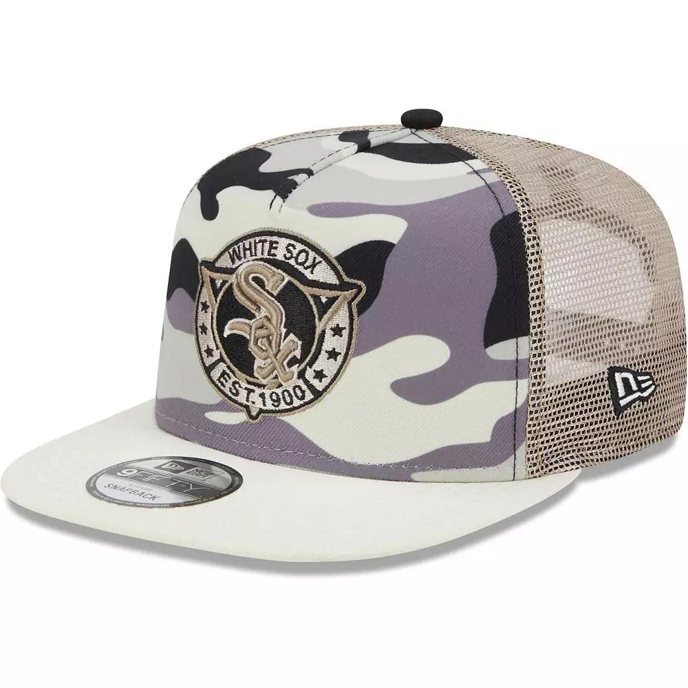 Men's New Era White Chicago White Sox Chrome Camo A-Frame 9FIFTY Trucker Snapback Hat, Beige Product Image
