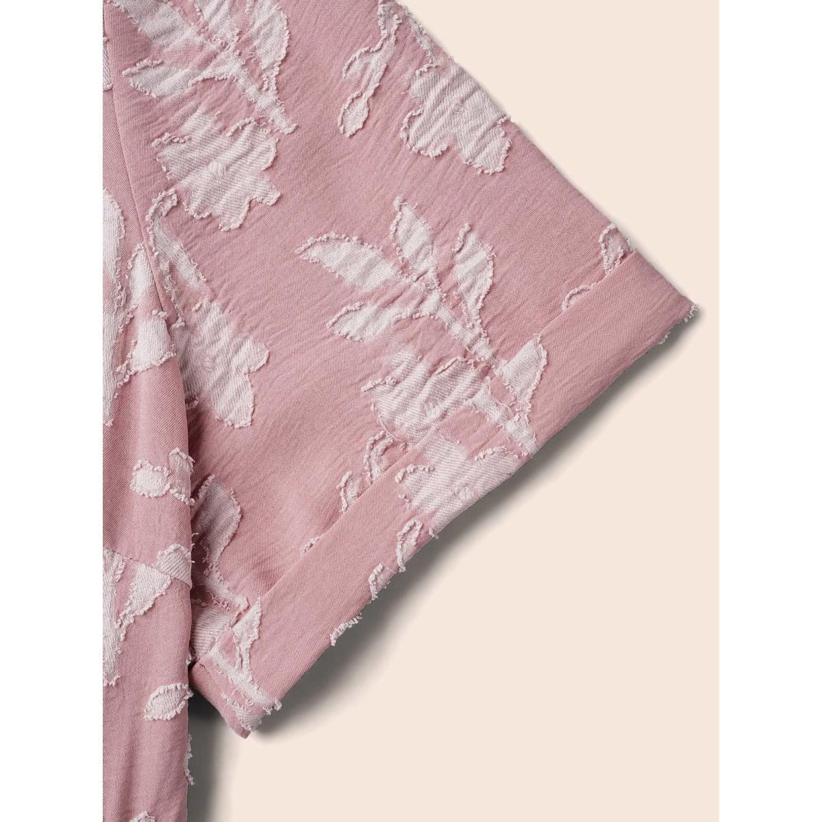 Plus Size V-Neck Floral Textured Pockets Dress Crepe Women Elegant Texture V-neck Short sleeve Curvy BloomChic 10/M Product Image