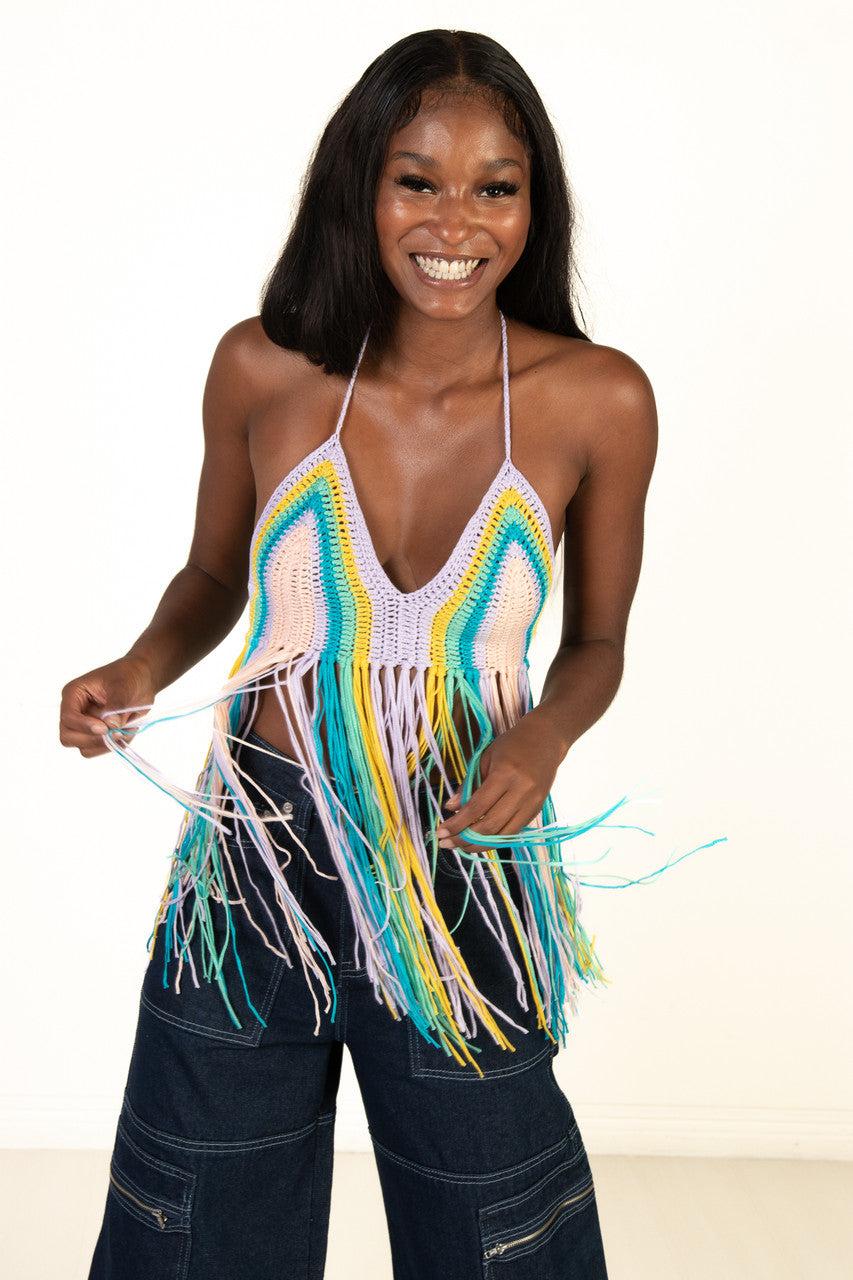 Lilac Fringe Crochet Top Product Image