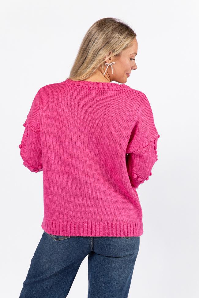 Adore You Hot Pink Oversized Heart Pom Sweater FINAL SALE Product Image