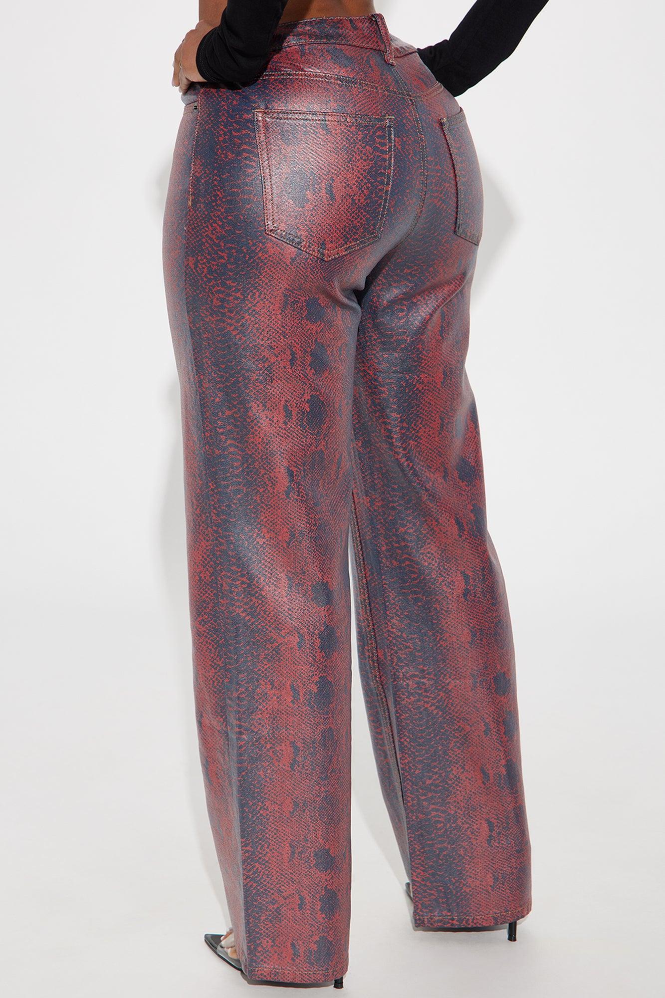 Hiss Favorite Coated Snake Print Jeans - Red Product Image