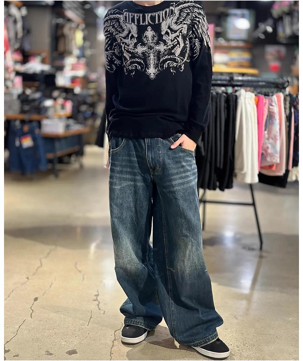 Affliction Winged Up Black Thermal Long Sleeve T-Shirt Product Image