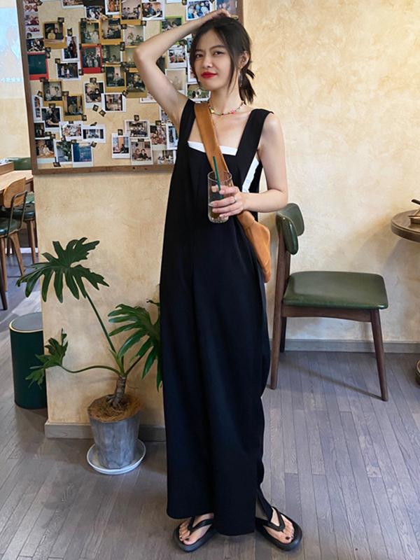 Original Creation Sleeveless Loose Solid Color Square-Neck Overalls Product Image