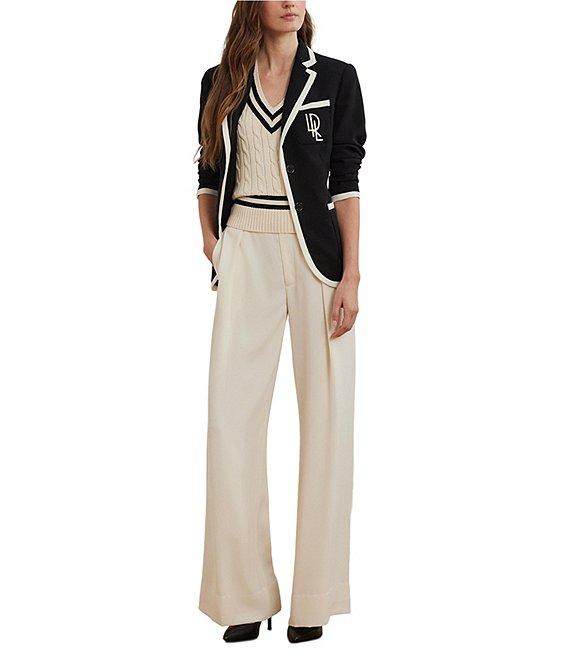 Lauren Ralph Lauren Knit Two-Tone Georgette Notch Lapel Long Sleeve Blazer Product Image