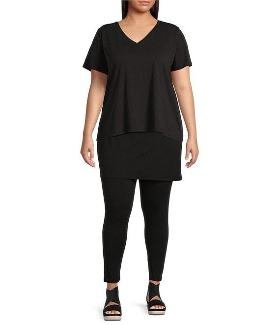 Eileen Fisher Plus Size Easy Organic Cotton Jersey Knit V-Neck Short Sleeve Tee Product Image