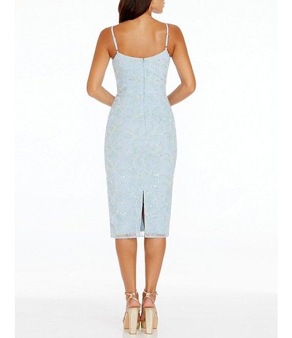 Dress the Population Blakely Sequin Floral Pattern Sweetheart Neck Sleeveless Midi Dress Product Image