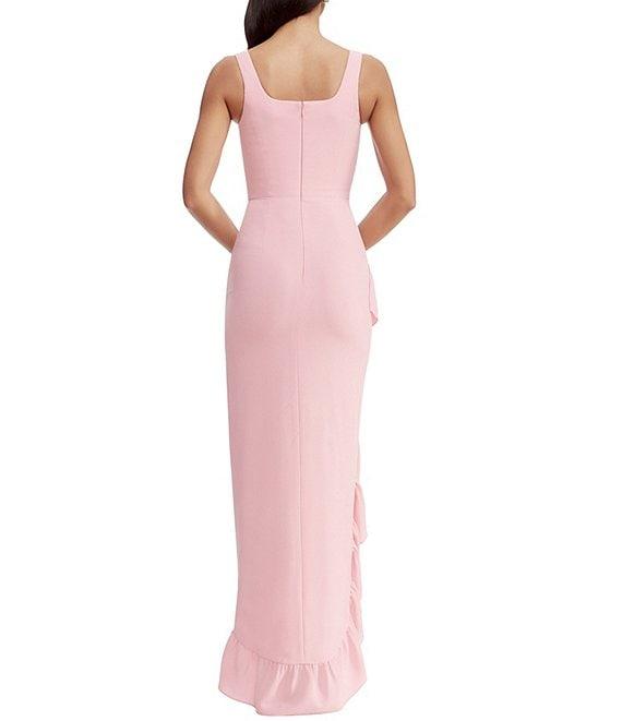 Dress the Population Charlene Square Neck Sleeveless Cascading Ruffle Side Slit Gown Product Image