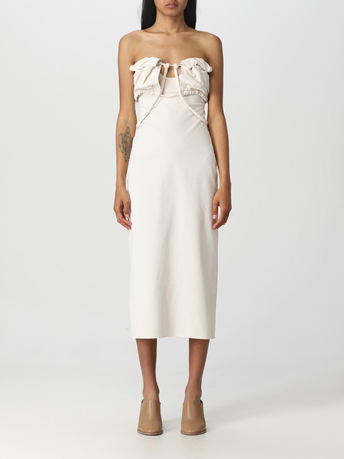 JACQUEMUS Strapless Ruffled Cutout Twill Midi Dress In White Product Image