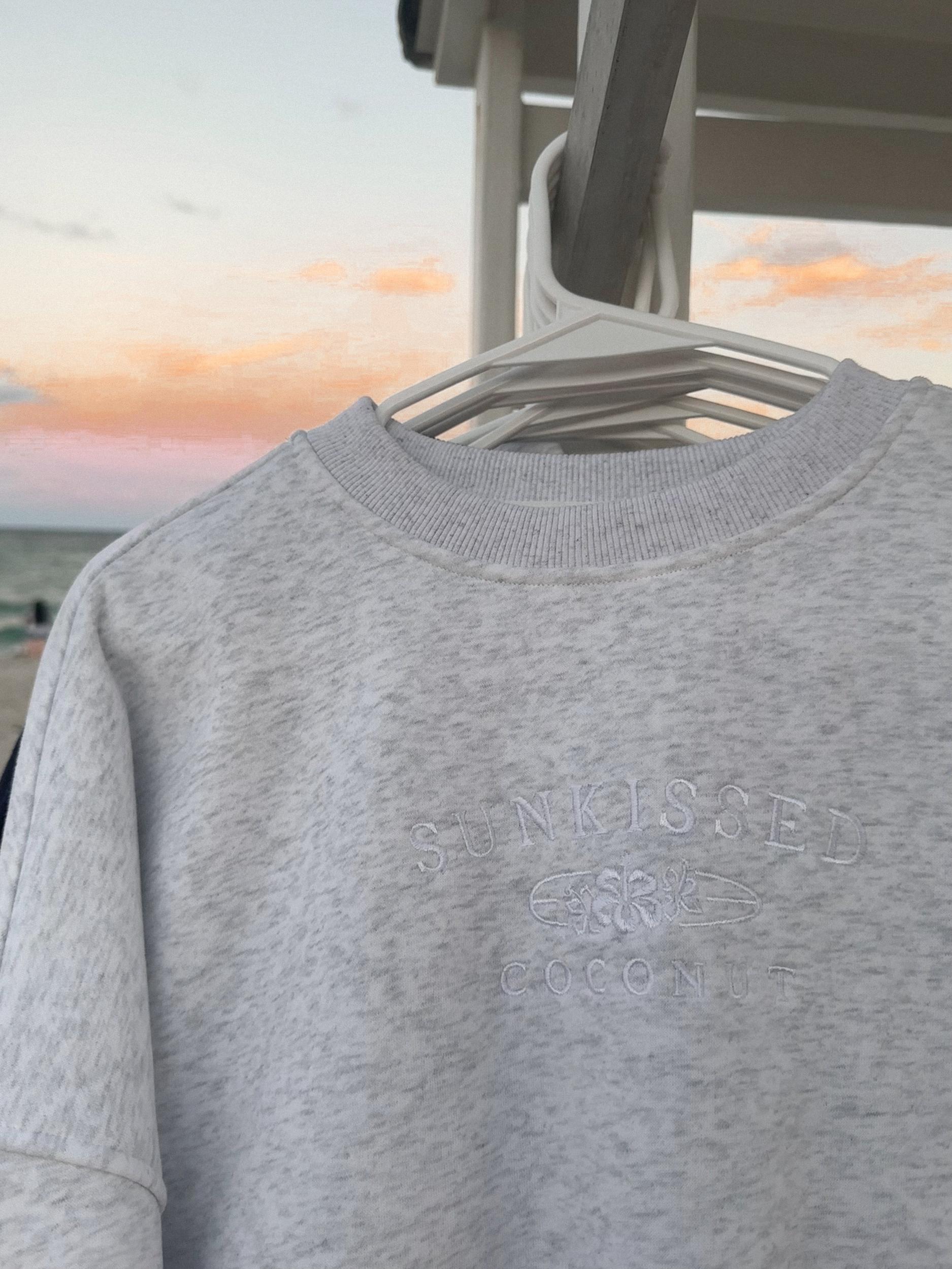 Pearl Grey and White Thread Sunkissedcoconut Embroider Sweatshirt Product Image