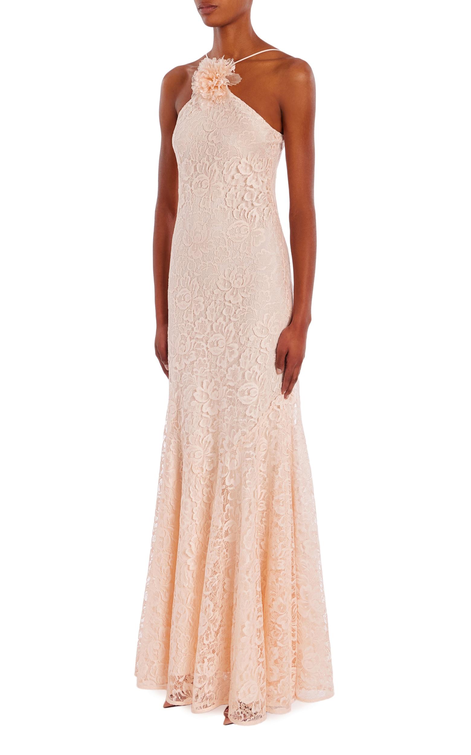 Pink French Levers Lace Halter Gown with Flower Product Image