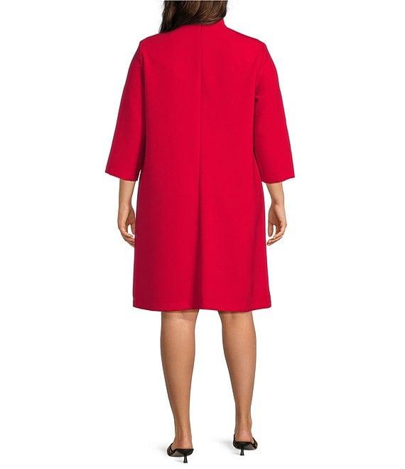 Caroline Rose Plus Taylor Crepe Split Mandarin Collar 3/4 Sleeve A-Line Dress Product Image