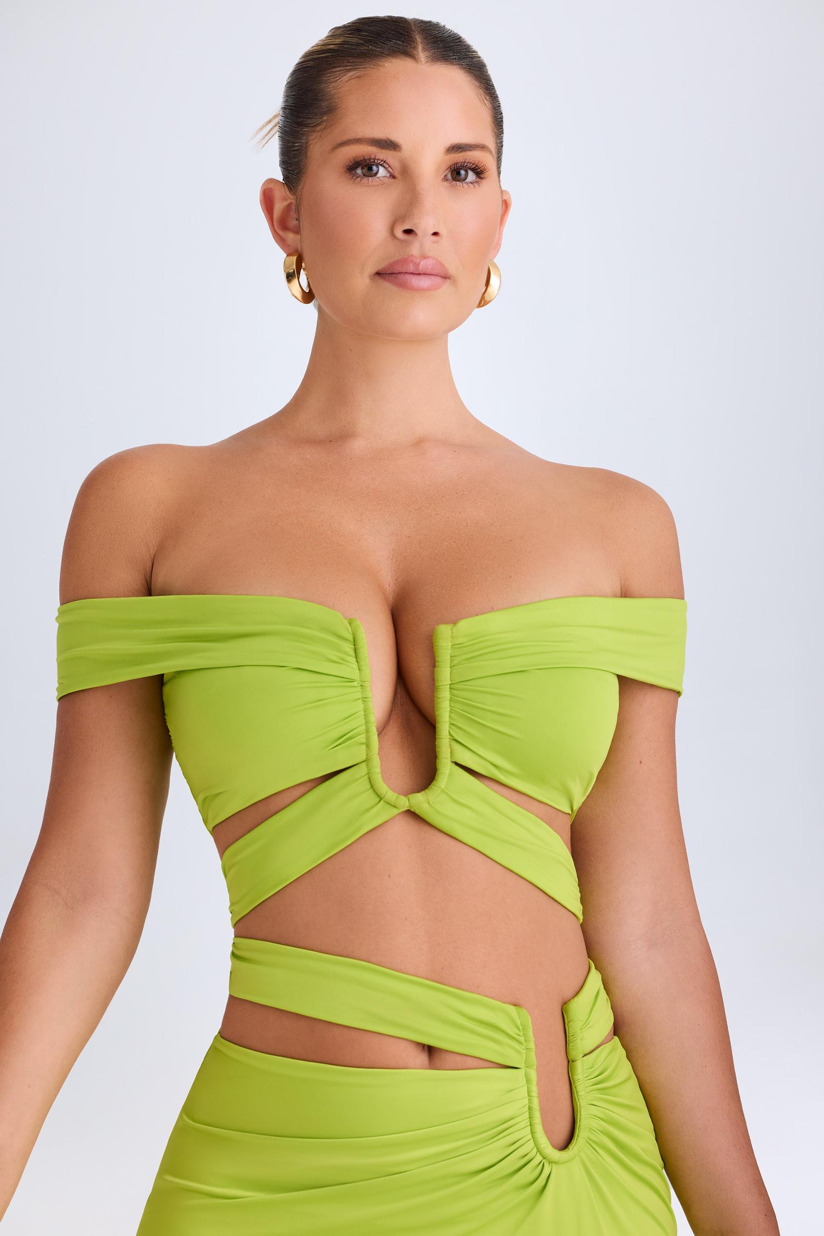 Cut-Out Off-Shoulder Crop Top in Lime Green Female Product Image