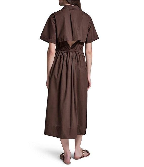 BCBG Point Collar Short Sleeve Open Back Cotton Poplin Shirt Dress Product Image