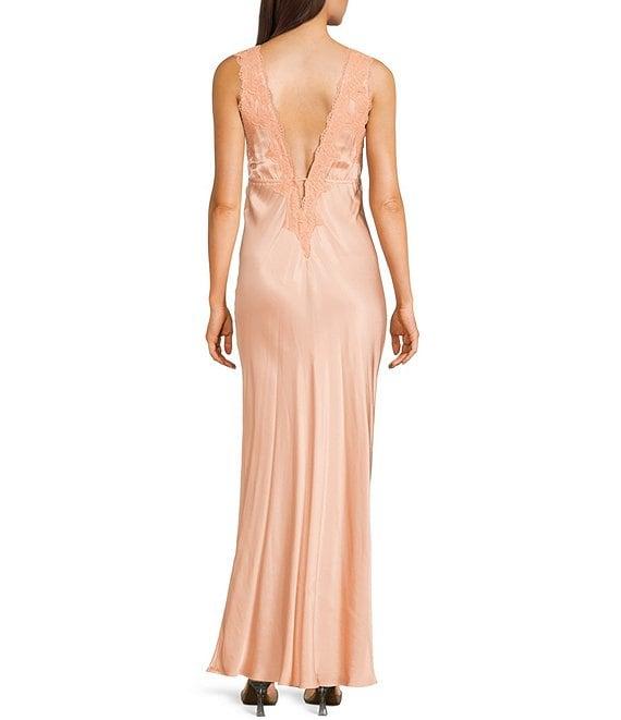 Rumored Satin Plunging V-Neck Venice Long Dress Product Image