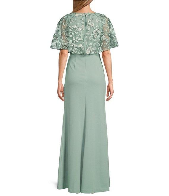 Eliza J Scuba Soutache V-Neck Sleeveless Capelet A-Line Gown Product Image