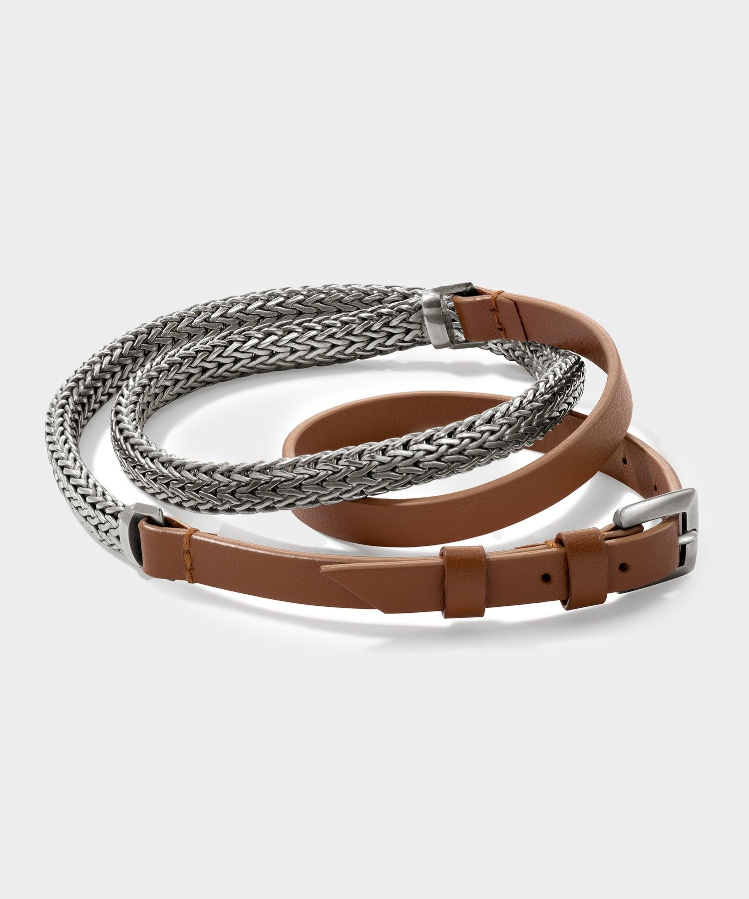 Todd Snyder x John Hardy Flat Silver Chain and Leather Bracelet Product Image