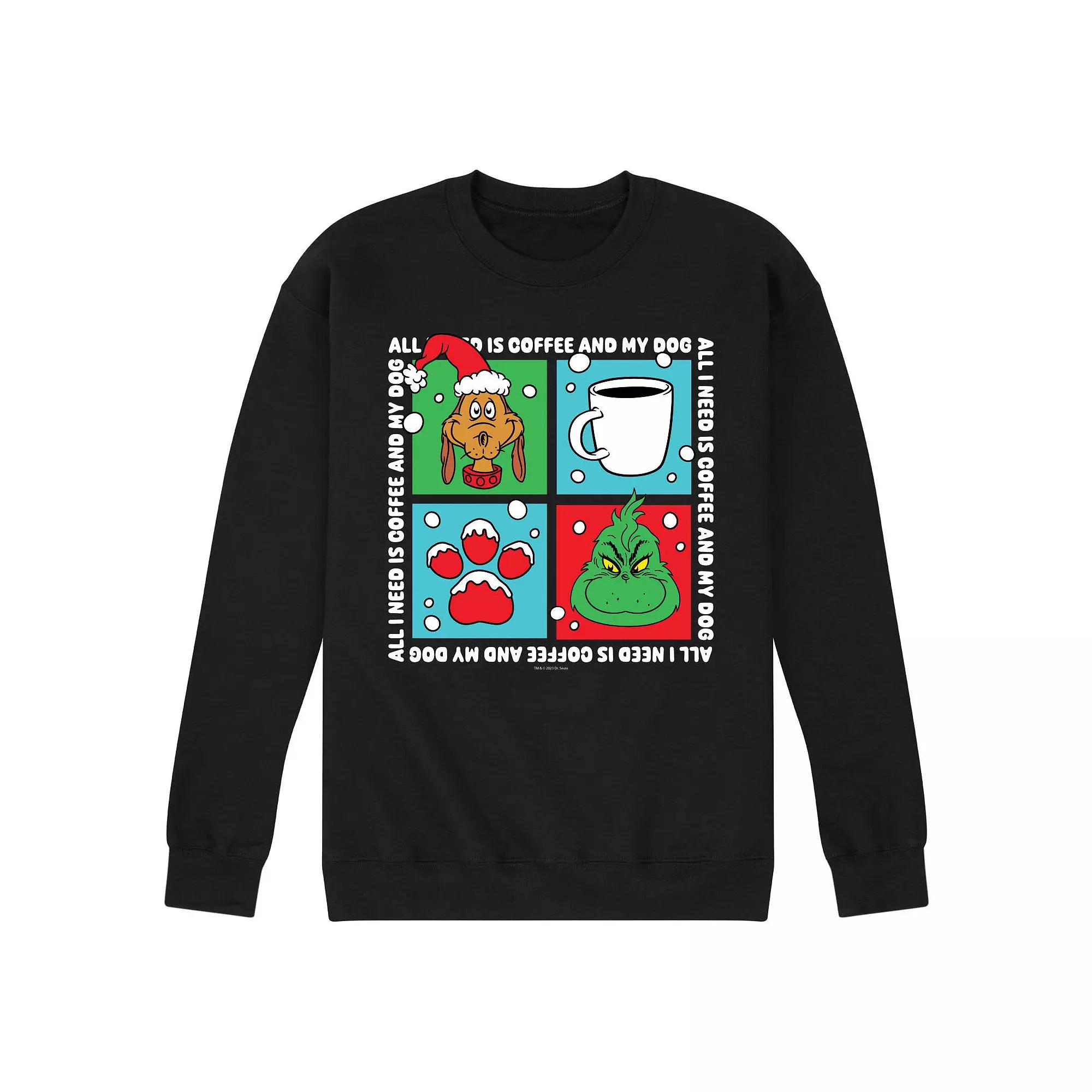 Men's Dr. Seuss The Grinch Coffee And Dog Fleece Sweatshirt,  Product Image