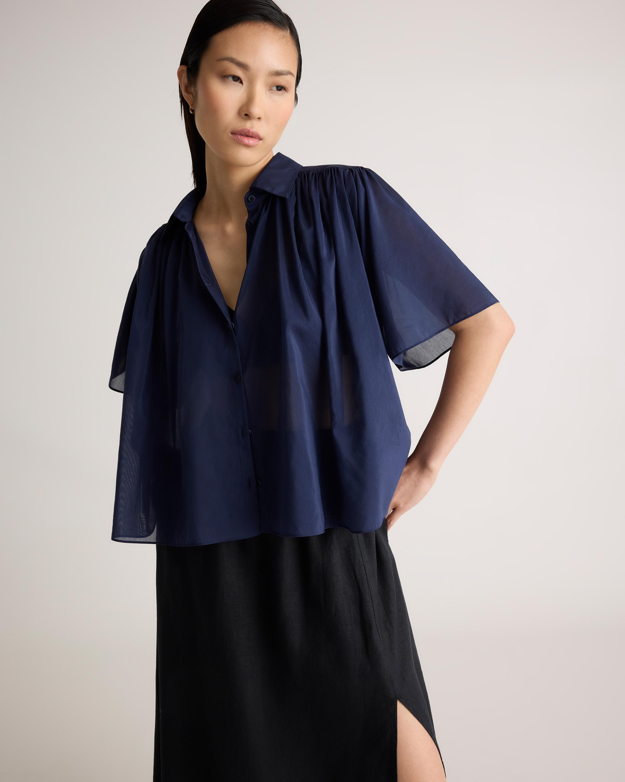 Quince | Women's Cotton-Silk Voile Short Sleeve Blouse Size XS Product Image