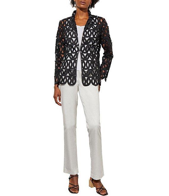 Ming Wang Novelty Woven Geo Circle Cutout Lapel Collar Long Sleeve Jacket Product Image