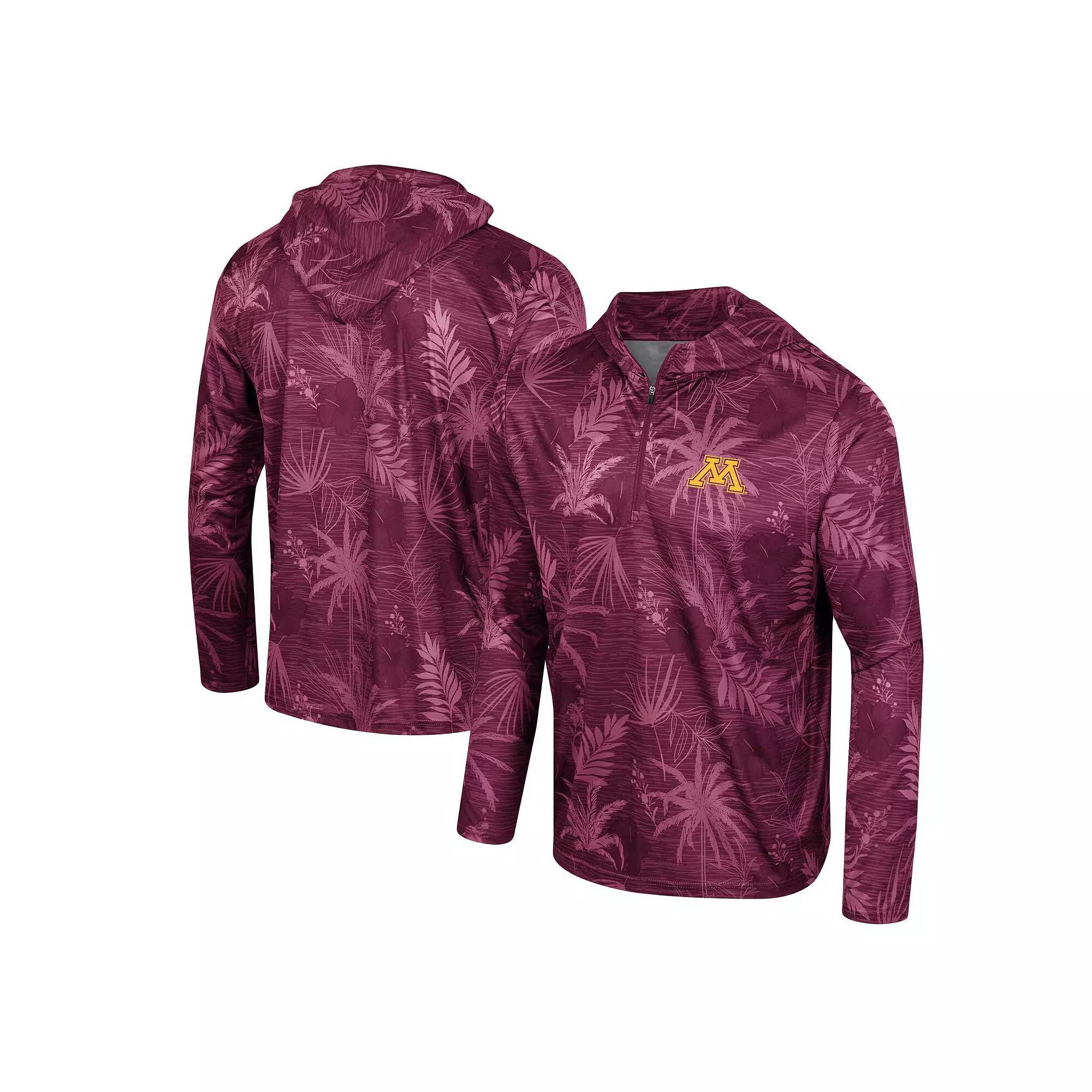 Men's Colosseum Crimson Oklahoma Sooners Palms Printed Lightweight Quarter-Zip Hooded Top,  Product Image