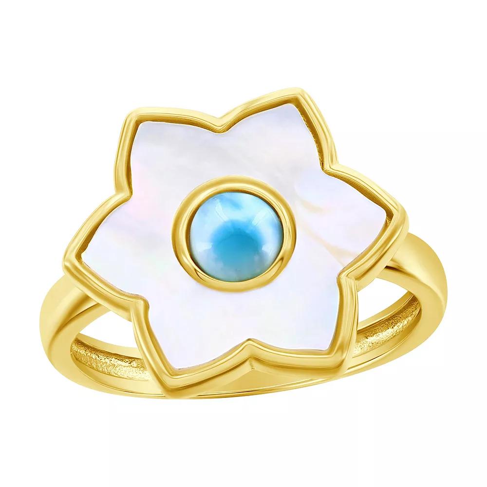 Nautica Rocks 14k Gold Over Sterling Silver Larimar and Mother-of-Pearl Flower Ring, Women's, Size: 7, Gold Tone Product Image