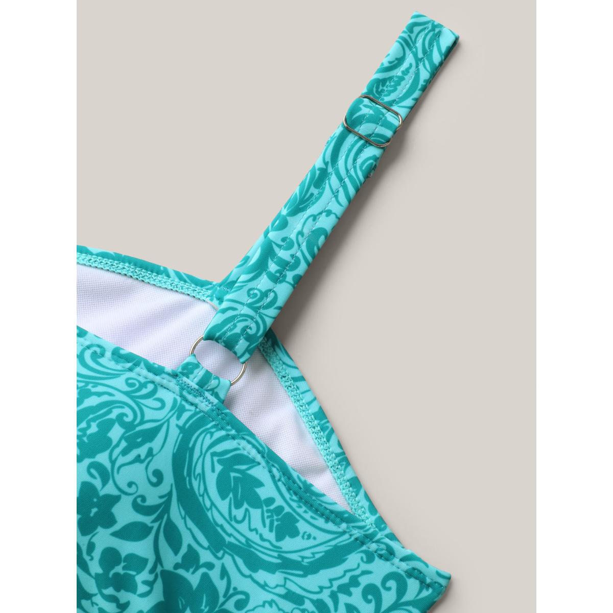 Plus Size Paisley Print Twist Front Swim Dress Women's Swimwear Turquoise Resort Bodycon U-neck High stretch Curve Swim Dresses BloomChic 10/M Product Image