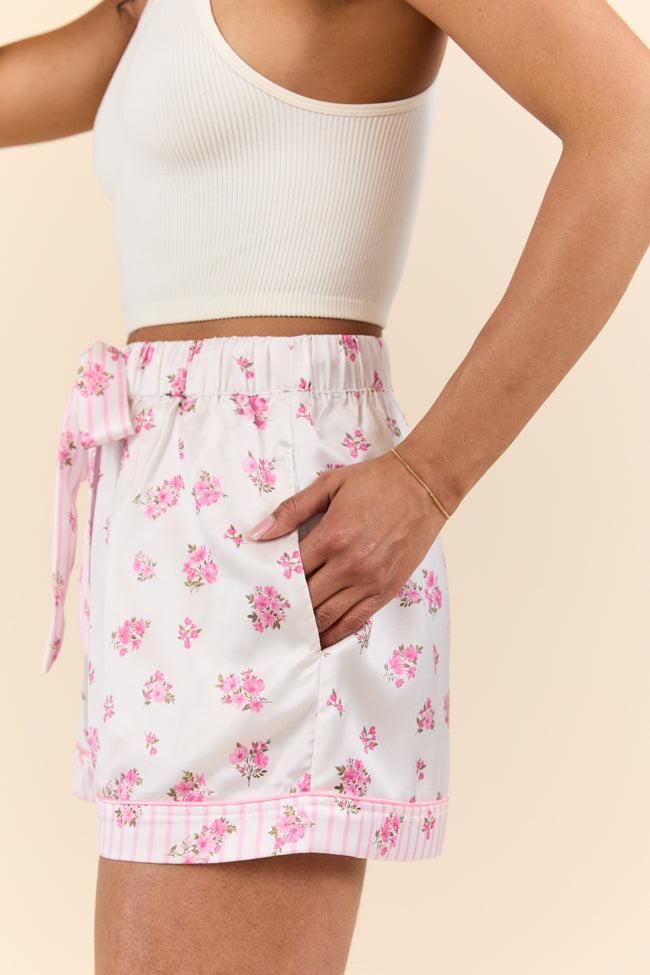 Sleep On My Side Pink Floral Satin Pajama Shorts FINAL SALE Girls Product Image