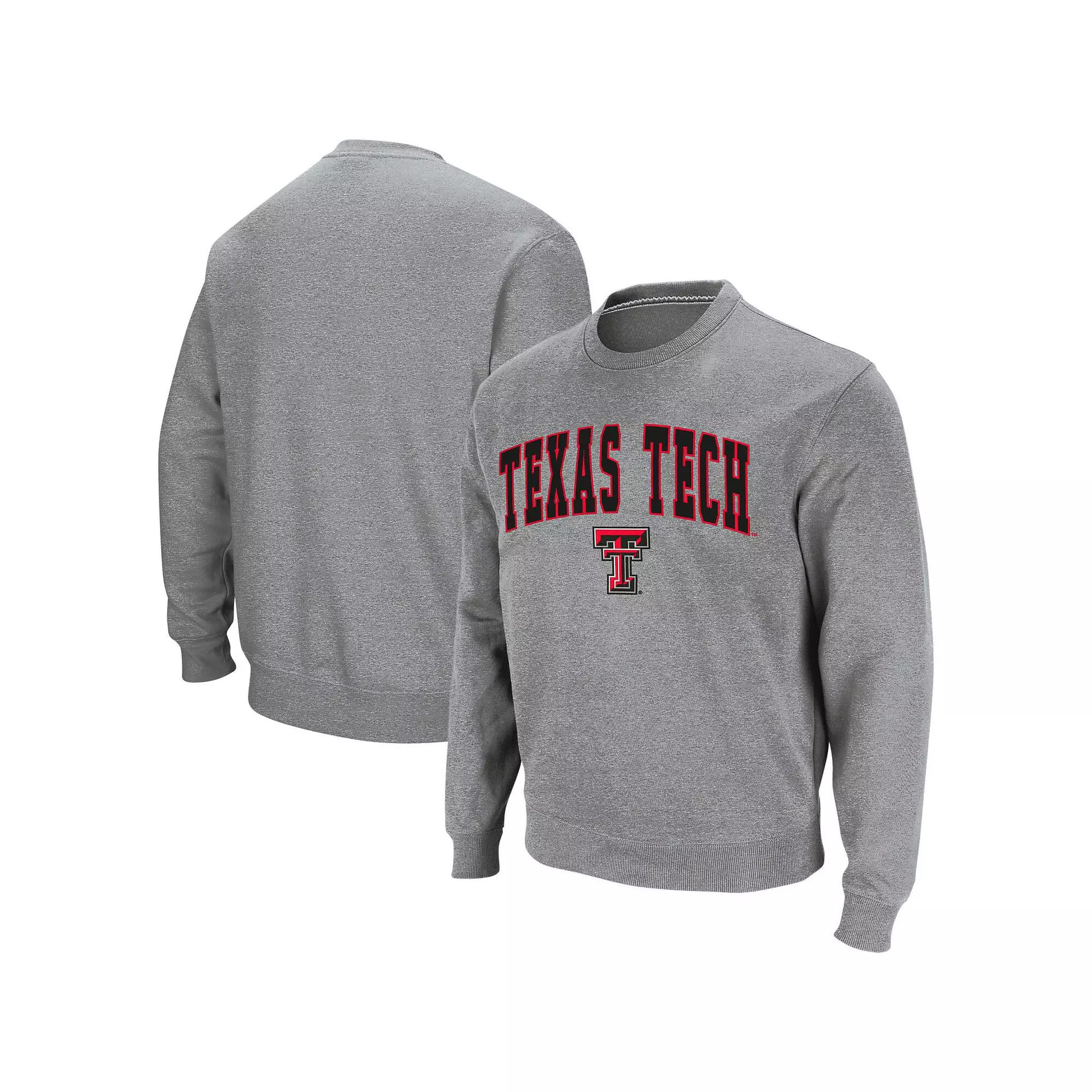 Men's Colosseum Heather Gray Texas Tech Red Raiders Arch & Logo Crew Neck Sweatshirt,  Product Image
