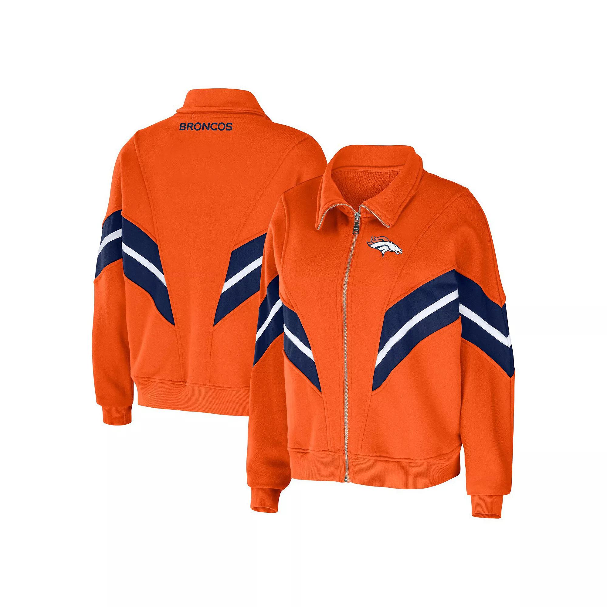 Women's WEAR by Erin Andrews Orange Denver Broncos Plus Size Yarn Dye Stripe Full-Zip Jacket, Size: 1XL Product Image