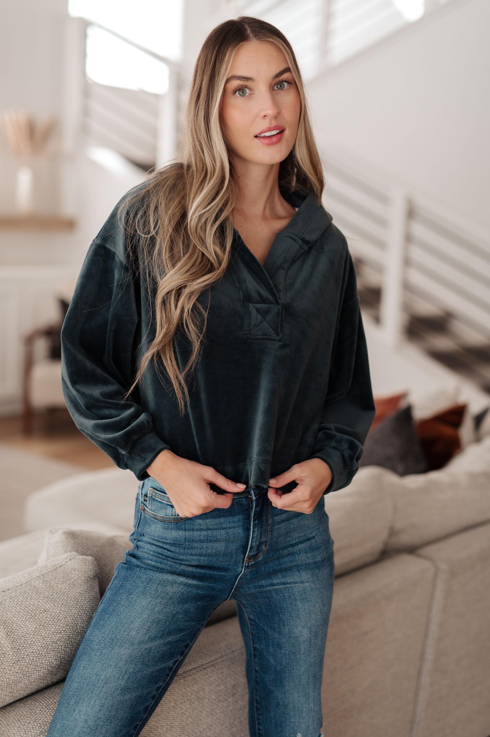 Velvet Icon Hoodie In Grey Blue (Online Exclusive) Product Image