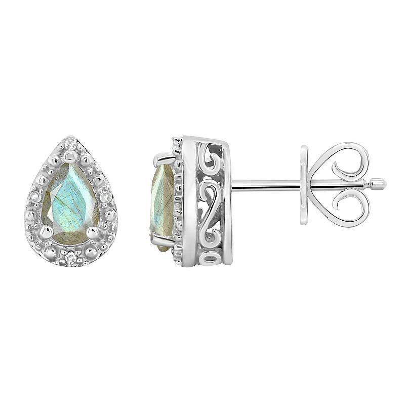 Celebration Gems Sterling Silver Pear Shaped Stabilized Turquoise & Diamond Accent Stud Earrings, Women's Product Image