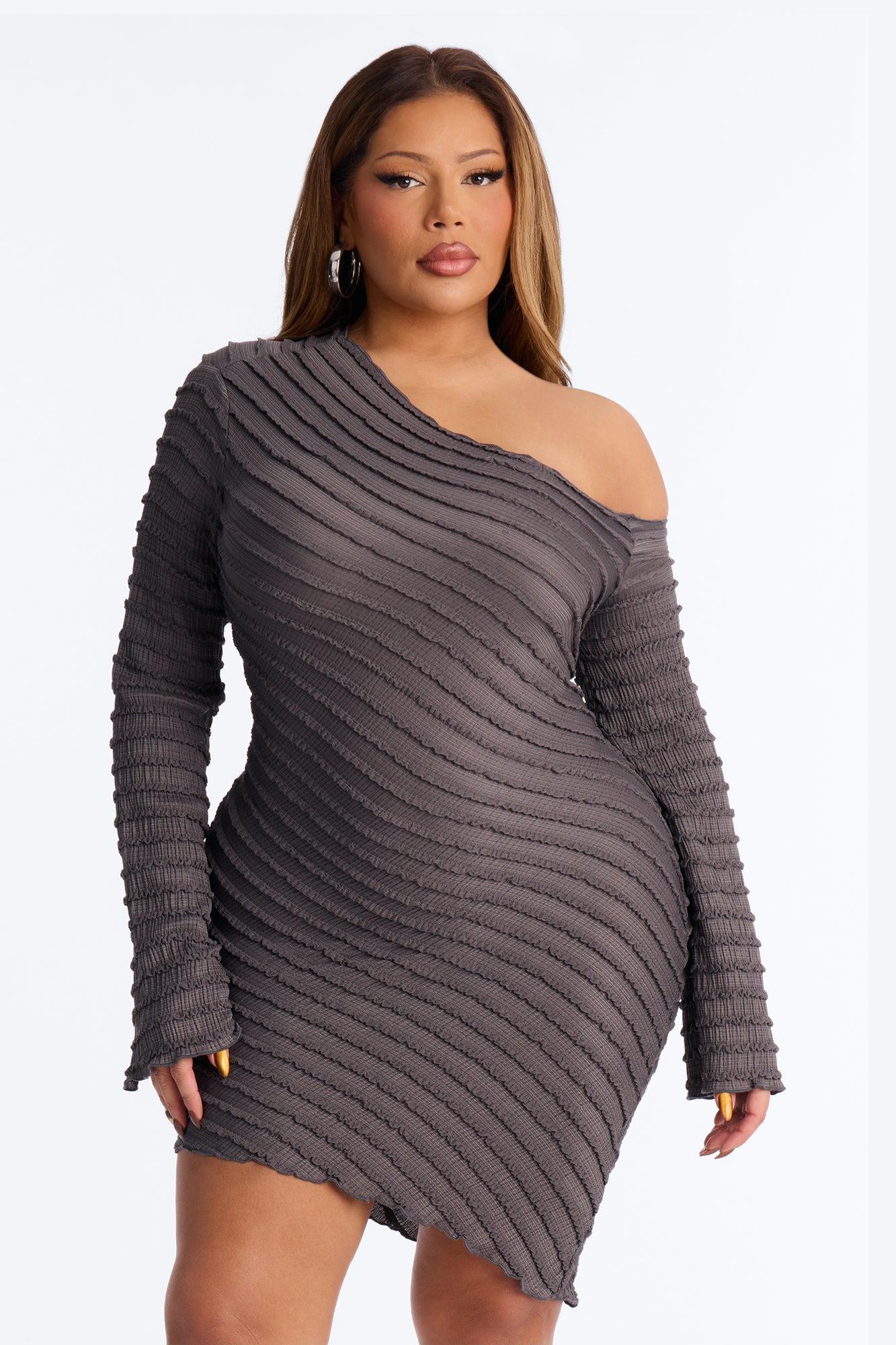 Emerson One Shoulder Textured Mini Dress - Charcoal Female Product Image