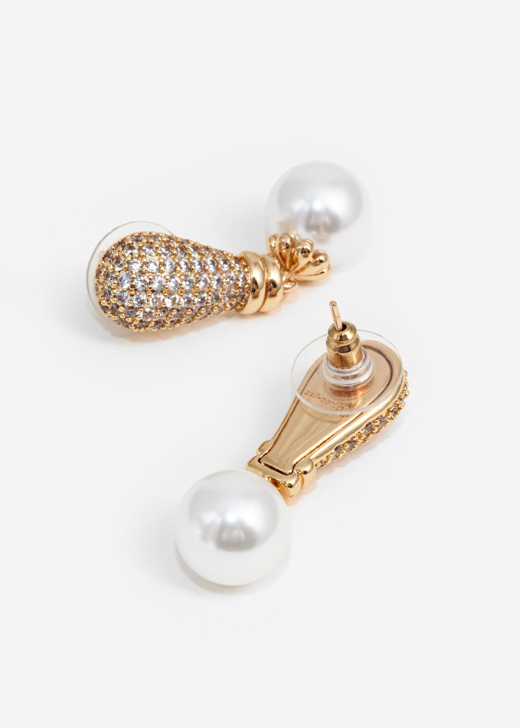 Gold Crystal Pearl Earrings Product Image