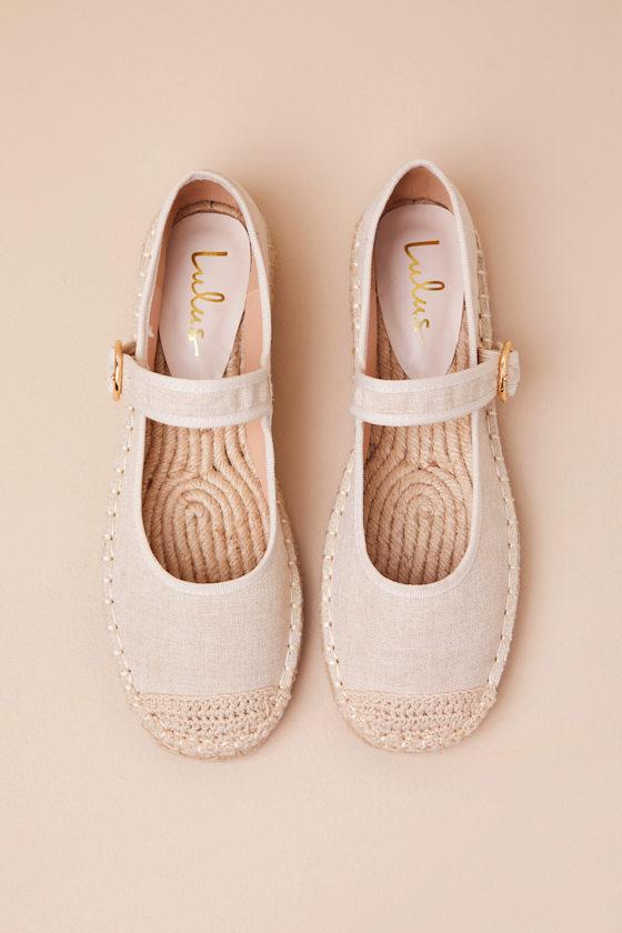 Lusa Natural Woven Espadrille Buckle Ballet Flats Product Image