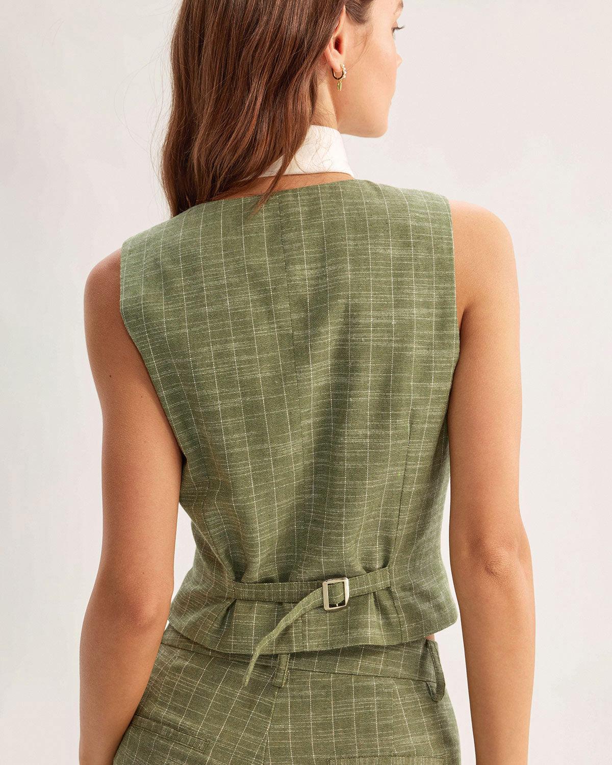 Green Striped Scoop Neck Vest Product Image