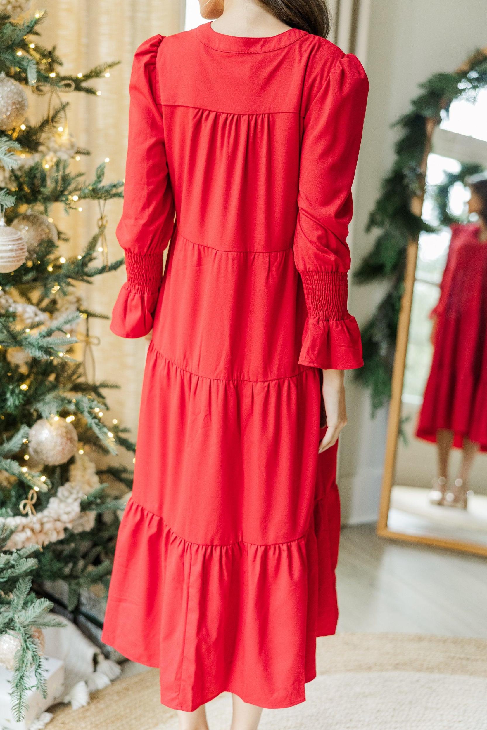 What A Surprise Red Ruffled Midi Dress Female Product Image