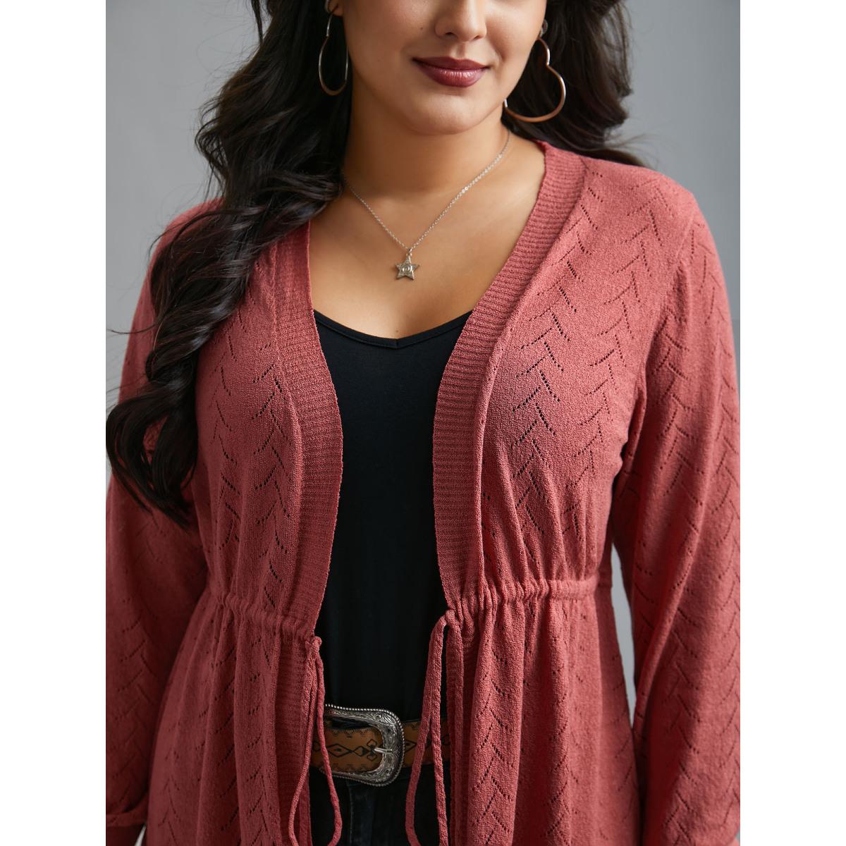 Plus Size Textured Waist Tie Fitted Knit Cardigan Russet Women Casual Loose Long Sleeve Everyday Cardigans BloomChic 22-24/3X Product Image