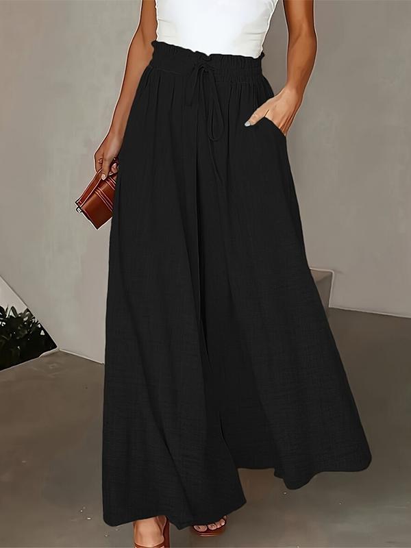 Loose Wide Leg Drawstring Solid Color Casual Pants Bottoms Trousers Product Image