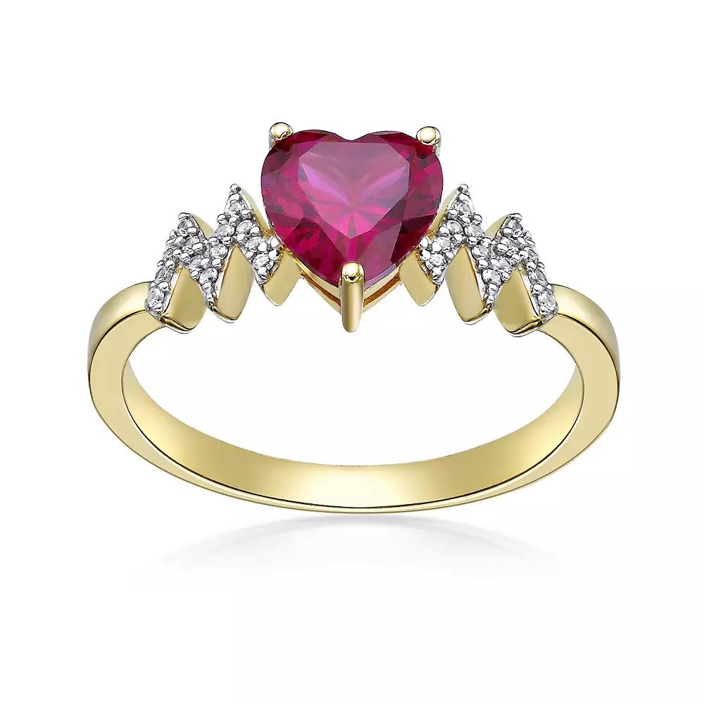 Gemminded 18k Gold Over Silver Lab-Created Ruby & Lab-Created White Sapphire Heart Ring, Women's, Gold Tone Product Image