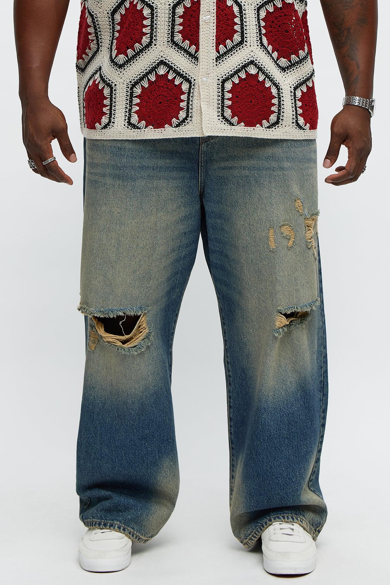 Its Giving Distressed Baggy Jeans - Vintage Blue Wash Product Image