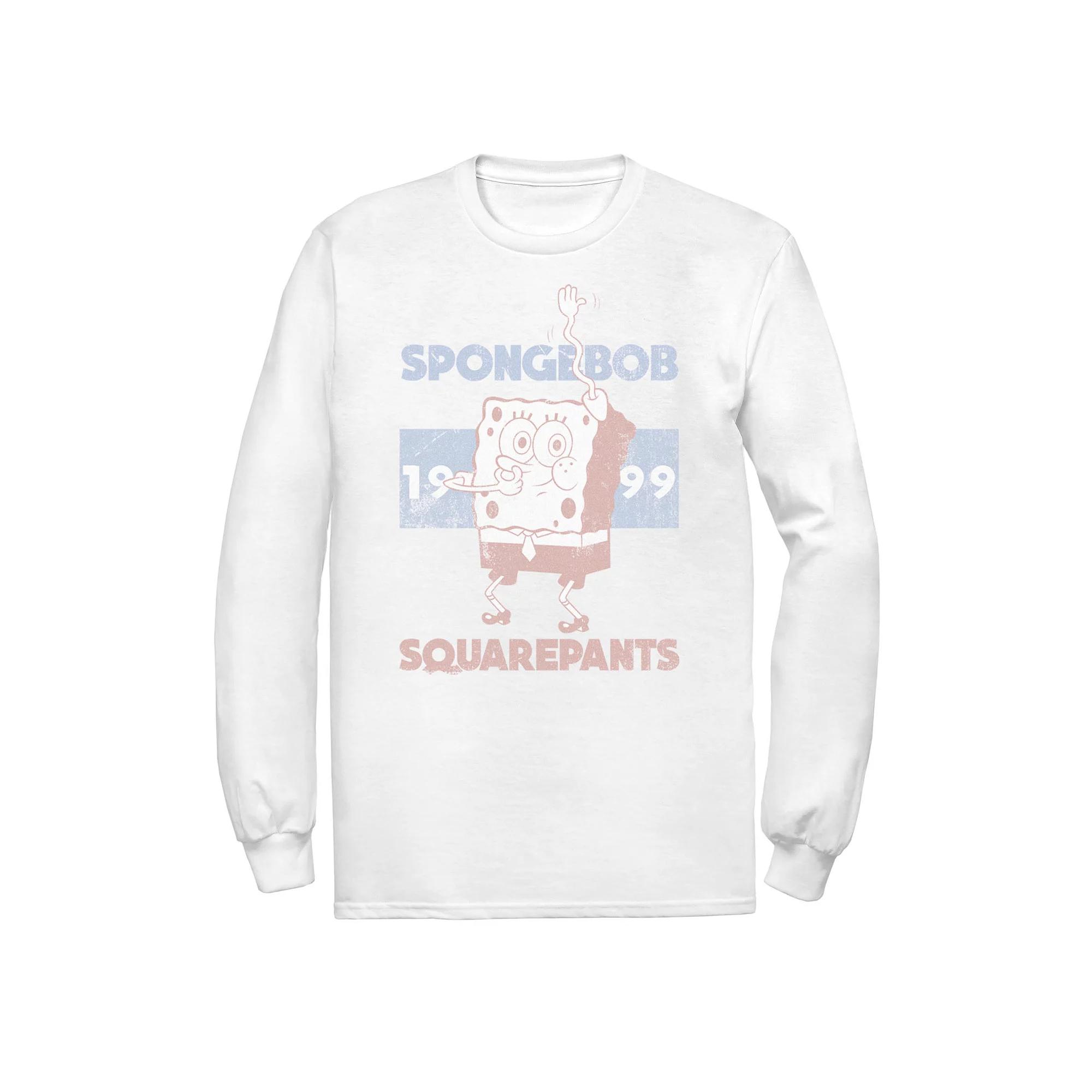 Men's Spongebob 1999 Retro Faded Portrait Logo Long Sleeve Tee, Size: XXL, White Product Image