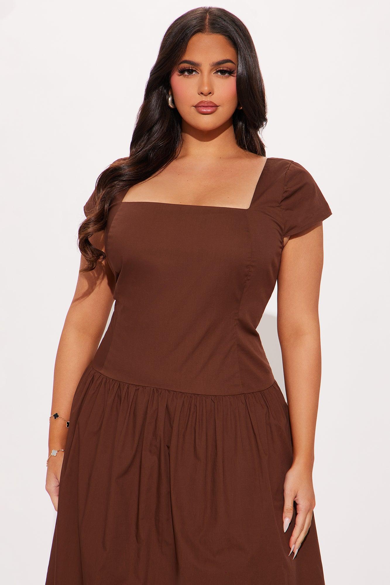 Roma Drop Waist Midi Dress - Chocolate Product Image
