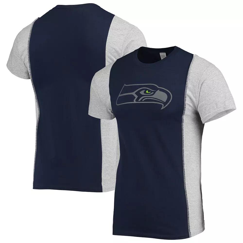 Men's Refried Apparel College Navy/Heathered Gray Seattle Seahawks Sustainable Split T-Shirt, Size: 2XL, Blue Product Image