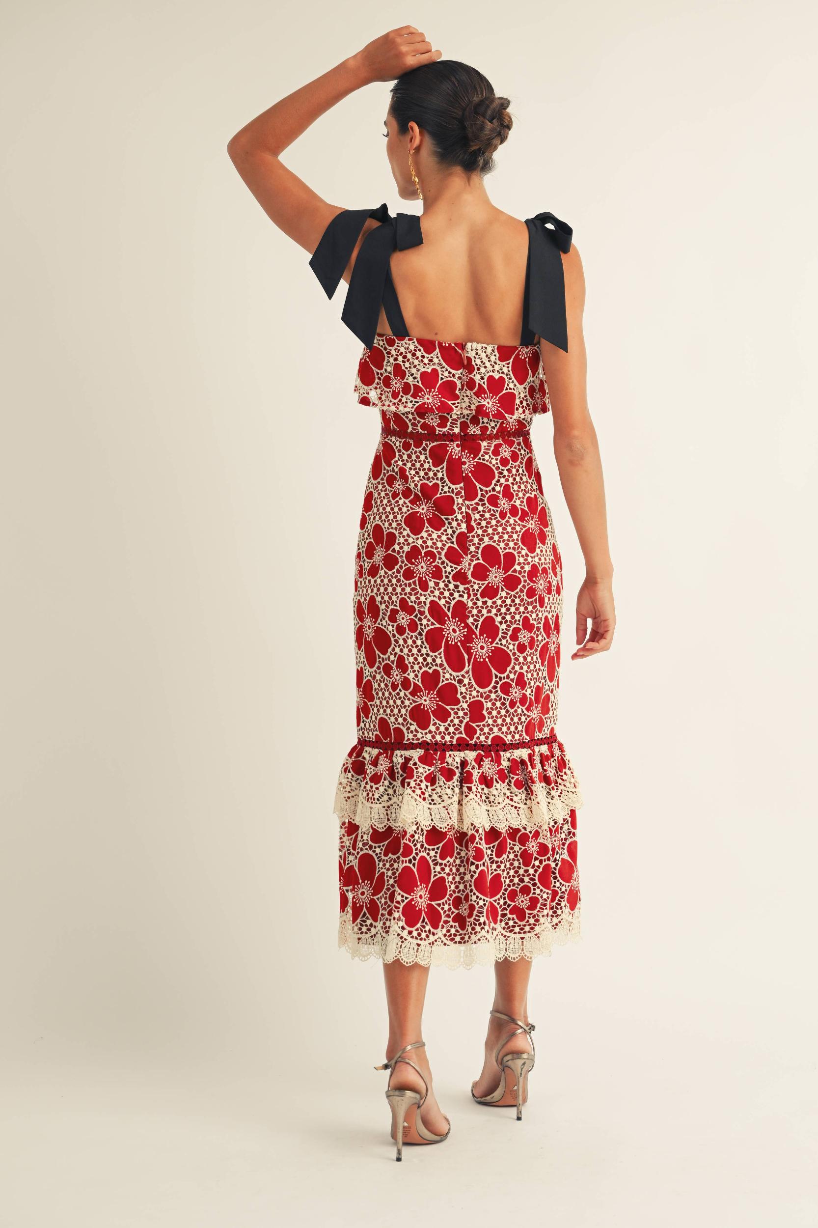 Flower Embo Lace Midi Dress Product Image