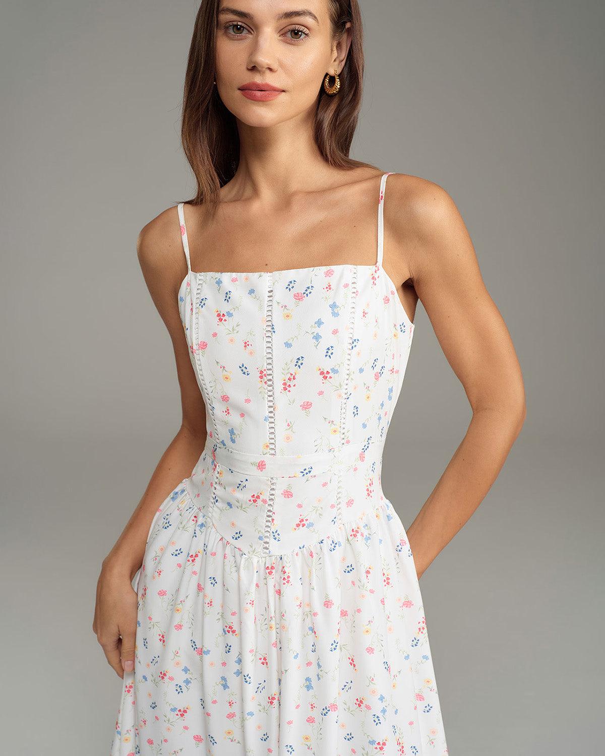 White Floral Slip Midi Dress Product Image