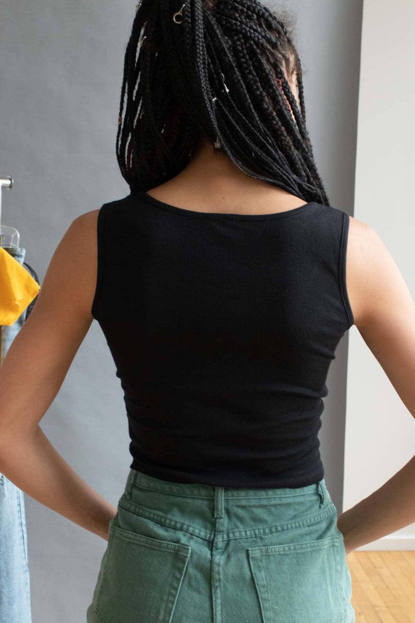 Celestial Embroidered Black Notched Neck Tank Product Image